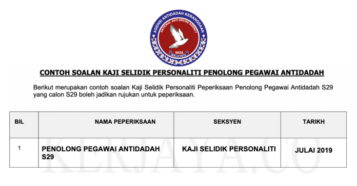 Soalan Kaji Selidik Personaliti Penolong Pegawai Antidadah S29 Soalan Kaji Selidik Personaliti Penolong Pegawai Antidadah S29