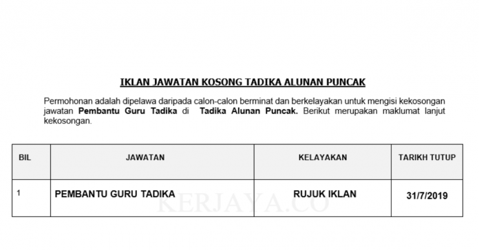 Tadika Alunan Puncak Tadika Alunan Puncak ~ Pembantu Guru Tadika