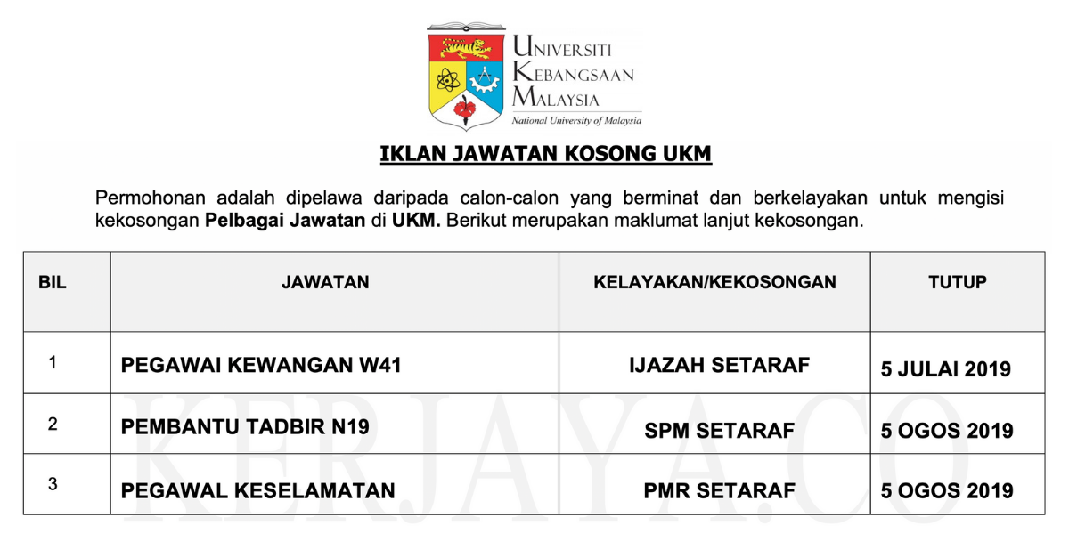 Universiti Kebangsaan Malaysia (UKM) • Kerja Kosong Kerajaan