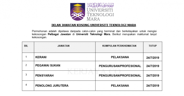 Universiti Teknologi Mara Universiti Teknologi Mara ~ Kerani, Pegawai Sukan, Pensyarah & Jurutera
