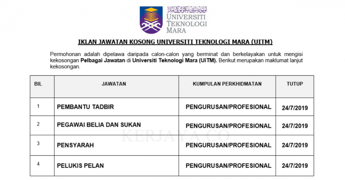 Universiti Teknologi Mara (UiTM) Terengganu Universiti Teknologi Mara (UiTM) ~ Pembantu Tadbir & Pegawai Belia dan Sukan