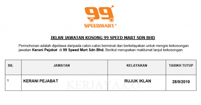 99 Speed Mart ~ Kerani Pejabat