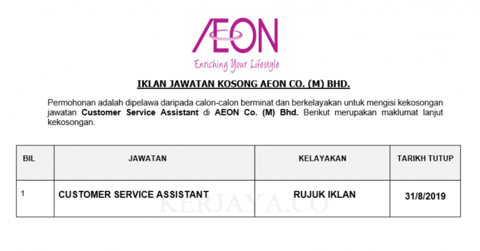 AEON Co. (M) Bhd. AEON Co ~ Customer Service Assistant