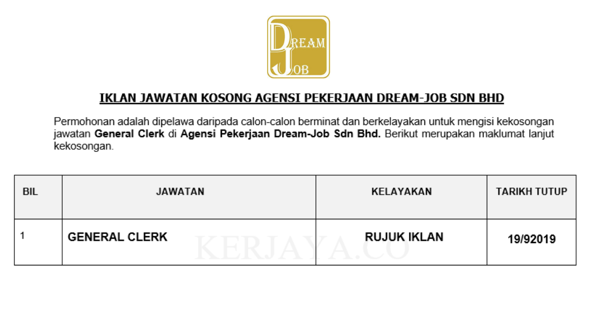 Agensi Pekerjaan Dream-Job Sdn Bhd • Kerja Kosong Kerajaan