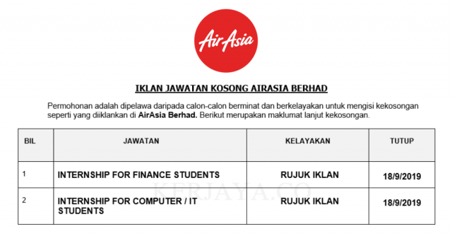AirAsia Berhad ~ Internship for Finance Students & IT Students
