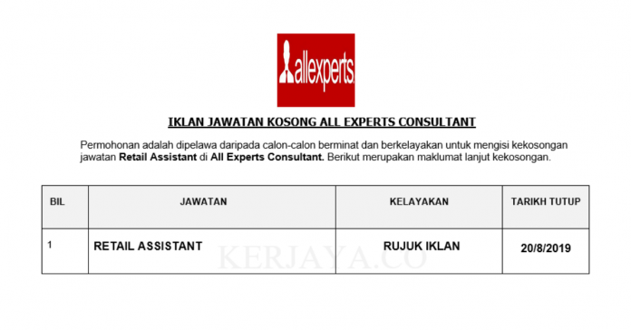 All Experts Consultant All Experts Consultant ~ Retail Assistant