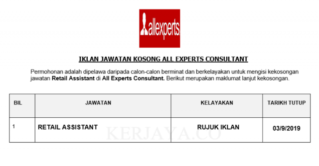 All Experts Consultant ~ Retail Assistant