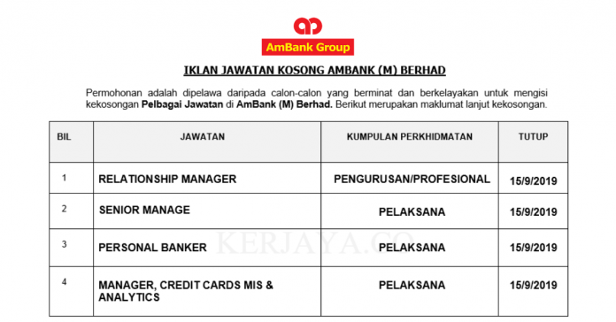 AmBank (M) Berhad AmBank (M) Berhad ~ Pelbagai Kekosongan Jawatan