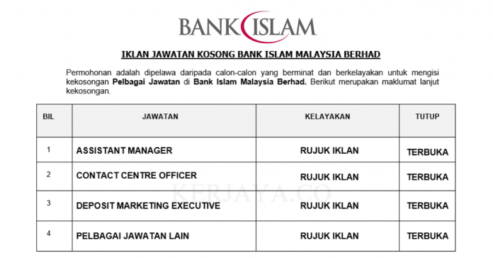 Bank Islam Malaysia Berhad Bank Islam Malaysia Berhad ~ Pelbagai Kekosongan Jawatan