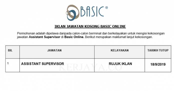 Basic Online Basic Online ~ Assistant Supervisor