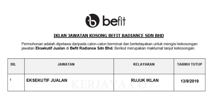 Befit Radiance Sdn Bhd Befit Radiance ~ Eksekutif Jualan