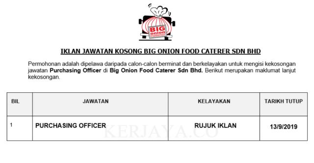 Big Onion Food Caterer ~ Purchasing Officer