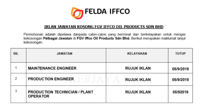 FGV Iffco Oil Products Sdn Bhd FGV Iffco ~ Pelbagai Kekosongan Jawatan
