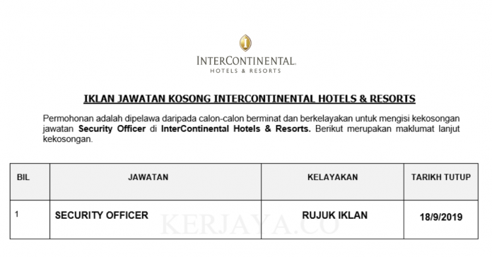 InterContinental Hotels & Resorts InterContinental Hotels & Resorts ~ Security Officer