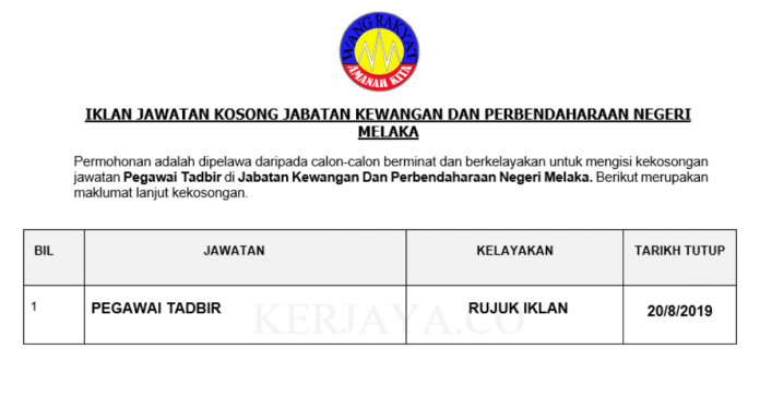 Jabatan Kewangan Dan Perbendaharaan Negeri Melaka Jabatan Kewangan Dan Perbendaharaan Negeri Melaka ~ Pegawai Tadbir
