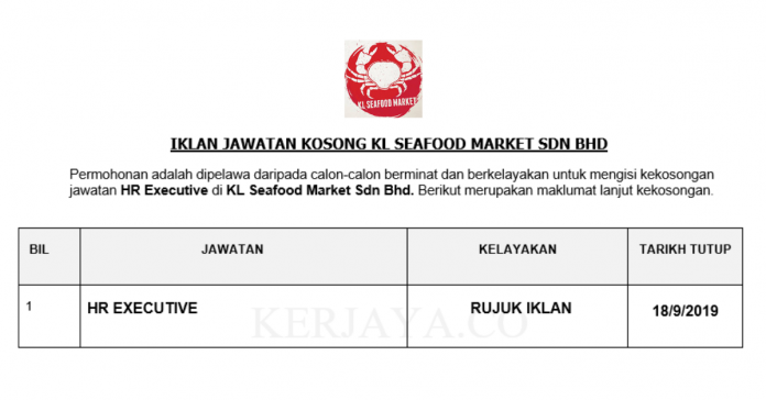 KL Seafood Market Sdn Bhd KL Seafood Market ~ Eksekutif Sumber Manusia