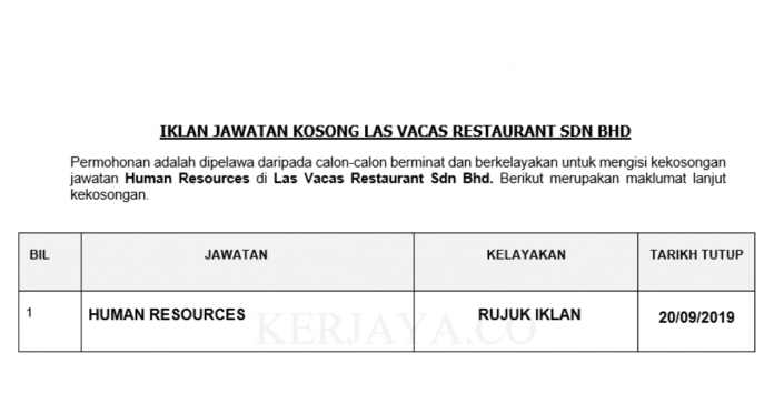 Las Vacas Restaurant Sdn Bhd Las Vacas Restaurant ~ Human Resources