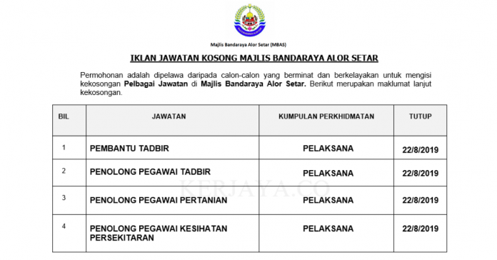 Majlis Bandaraya Alor Setar (MBSA) Majlis Bandaraya Alor Setar (MBAS) ~ Pembantu Tadbir, Pen.Peg Tadbir, Pen.Peg Kesihatan Persekitaran