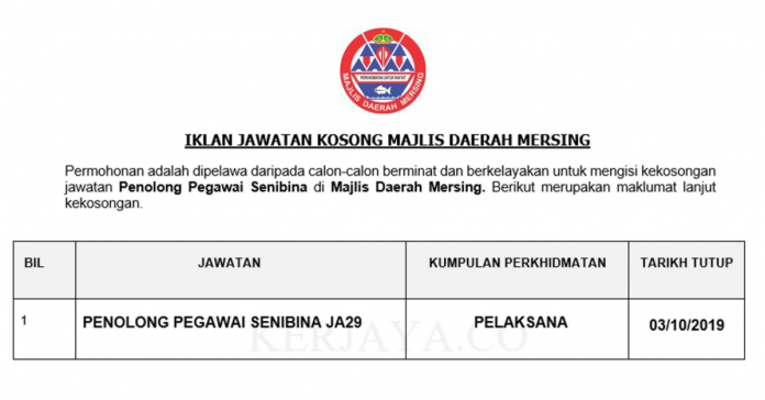 Majlis Daerah Mersing Majlis Daerah Mersing ~ Penolong Pegawai Senibina