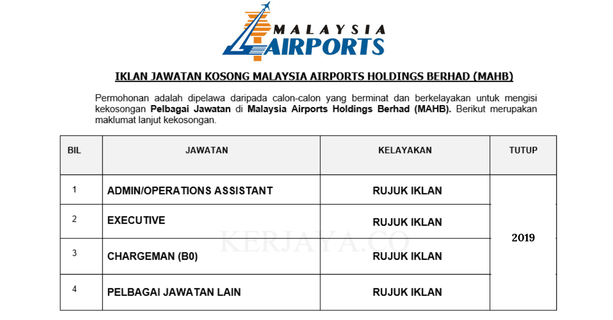 Malaysia Airports Holdings Berhad (MAHB) • Kerja Kosong 