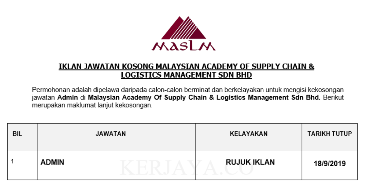 Jawatan Kosong Terkini Malaysian Academy Of Supply Chain ...