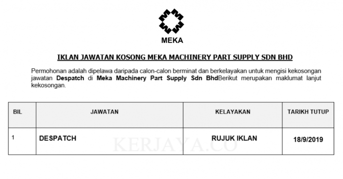 Meka Machinery Part Supply Sdn Bhd Meka Machinery Part Supply ~ Despatch