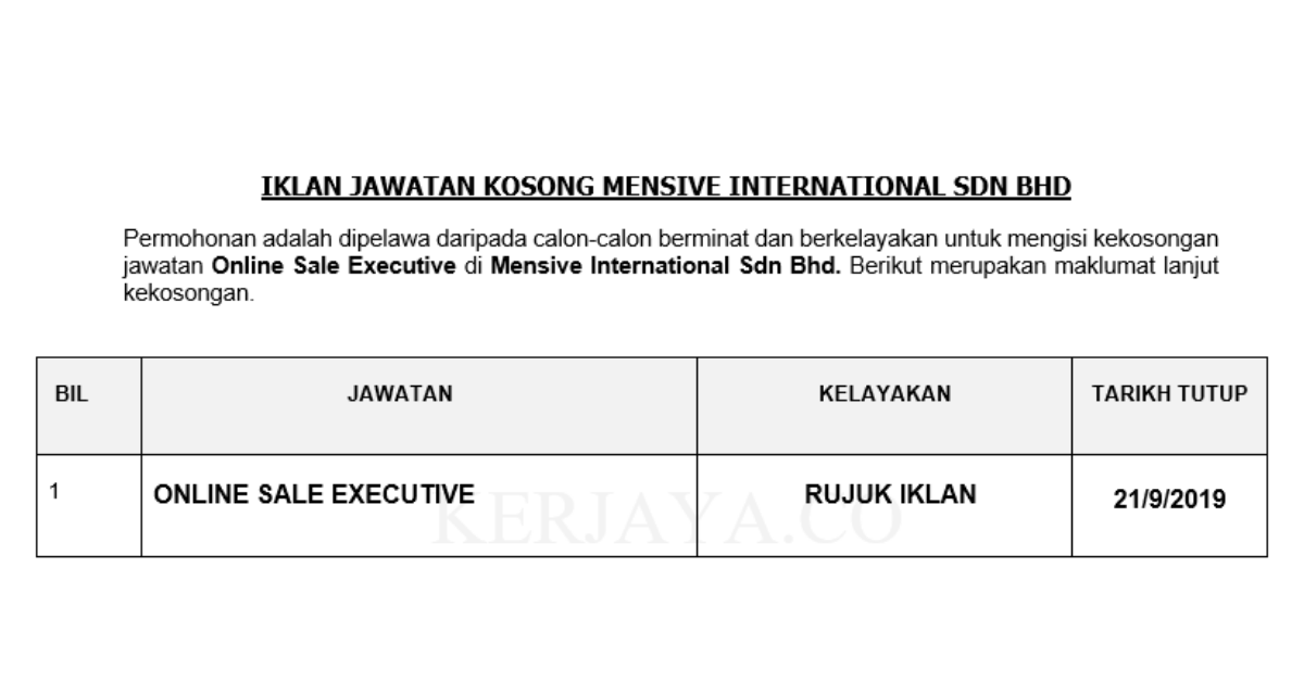 Mensive International ~ Online Sale Executive