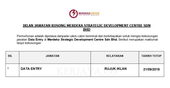 Merdeka Strategic Development Centre Sdn Bhd Merdeka Strategic Development Centre ~ Data Entry