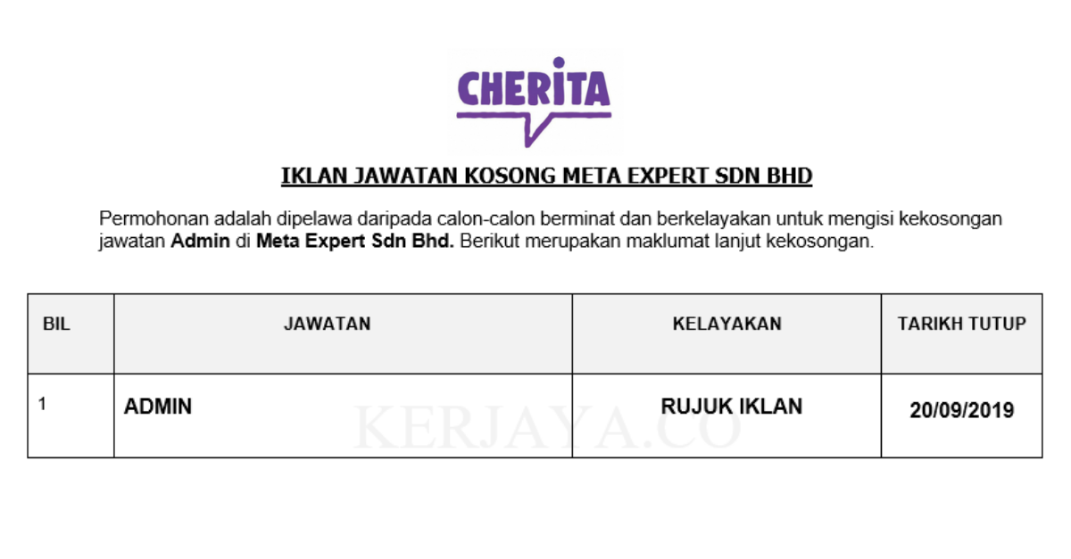 Meta Expert Sdn Bhd • Kerja Kosong Kerajaan