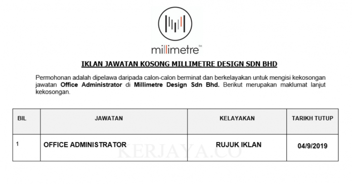 Millimetre Design Sdn Bhd Millimetre Design ~ Office Administrator