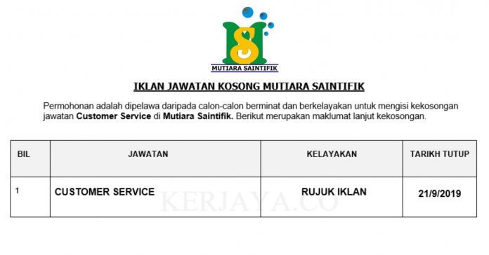 Mutiara Saintifik Mutiara Saintifik ~ Customer Service