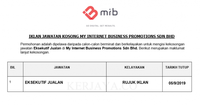 My Internet Business Promotions Sdn Bhd My Internet Business Promotions ~ Eksekutif Jualan