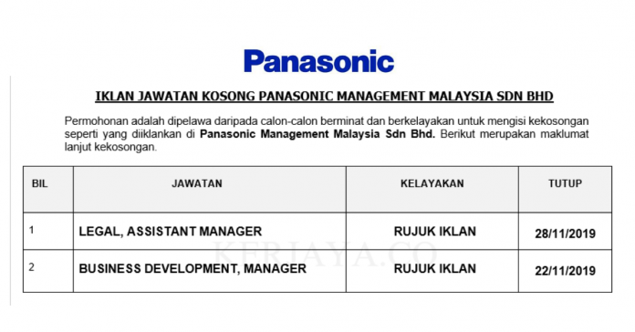 Panasonic Management Malaysia Sdn Bhd Panasonic Management Malaysia ~ Pelbagai Jawatan