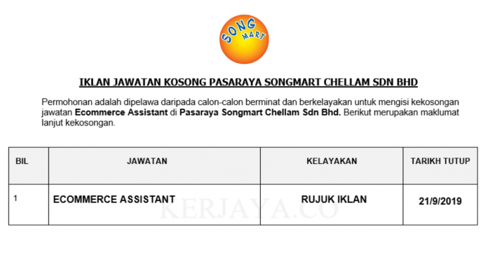 _Pasaraya Songmart Chellam Sdn Bhd Pasaraya Songmart Chellam ~ Ecommerce Assistant