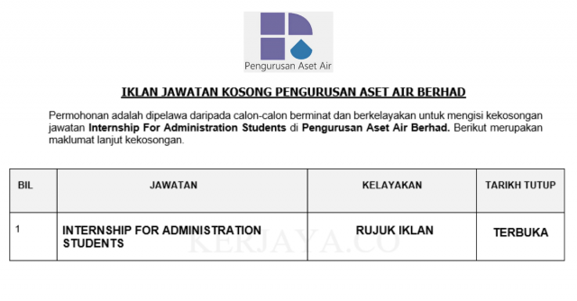Pengurusan Aset Air Berhad ~ Intership For Administration Students