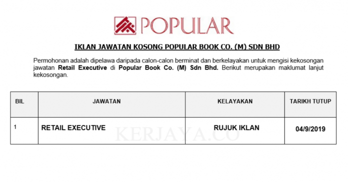 Popular Book Co. (M) Sdn Bhd Popular Book ~ Retail Executive