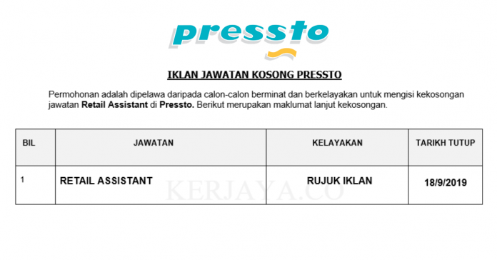 Pressto Pressto ~ Retail Assistant