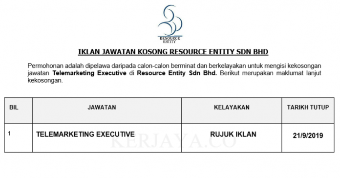 _Resource Entity Sdn Bhd Resource Entity ~ Telemarketing Executive