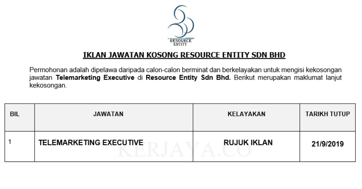 _Resource Entity Sdn Bhd • Kerja Kosong Kerajaan