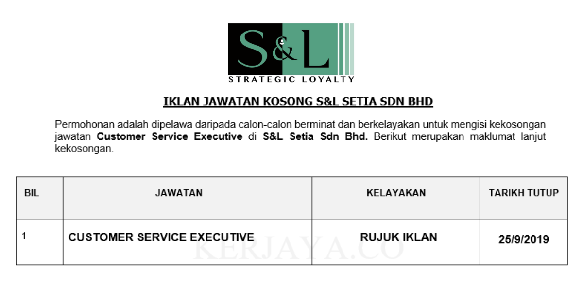 S&L Setia Sdn Bhd • Kerja Kosong Kerajaan