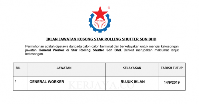 Star Rolling Shutter Sdn Bhd Star Rolling Shutter ~ General Worker