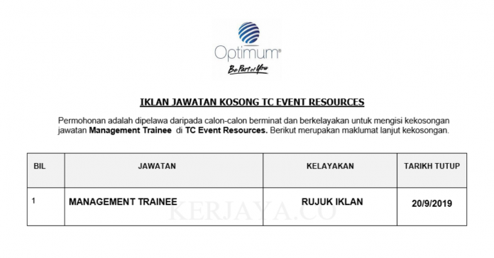 TC Event Resources TC Event Resources ~ Management Trainee