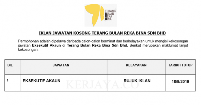 Terang Bulan Reka Bina Sdn Bhd Terang Bulan Reka Bina ~ Eksekutif Akaun