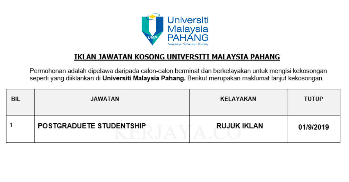 Jawatan Kosong Terkini Universiti Malaysia Pahang 