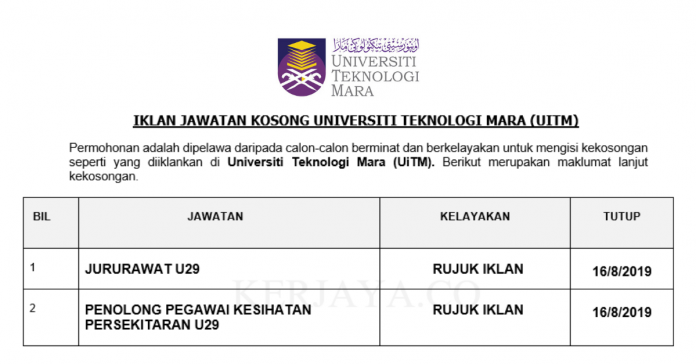 Universiti Teknologi Mara (UiTM) Universiti Teknologi Mara (UiTM) ~ Jururawat & Penolong Pegawai Kesihatan Persekitaran
