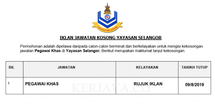 Yayasan Selangor Yayasan Selangor ~ Pegawai Khas