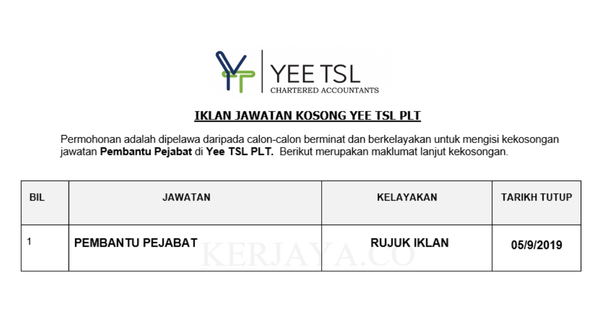 Yee TSL PLT ~ Pembantu Pejabat