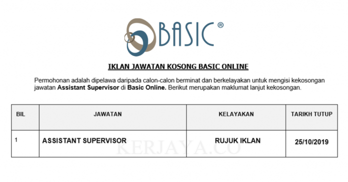 Basic Online Basic Online ~ Assistant Supervisor