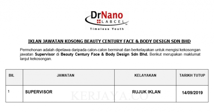 Beauty Century Face & Body Design Sdn Bhd Beauty Century Face & Body Design ~ Supervisor