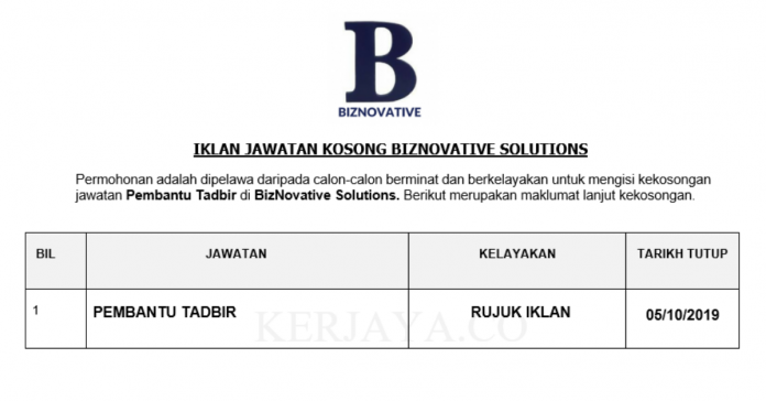 BizNovative Solutions BizNovative Solutions ~ Pembantu Tadbir